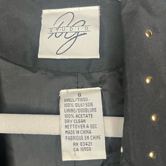 Vintage DG Studio Black Silk Studded Blazer Jacket Size 8 - Picture 3 of 6